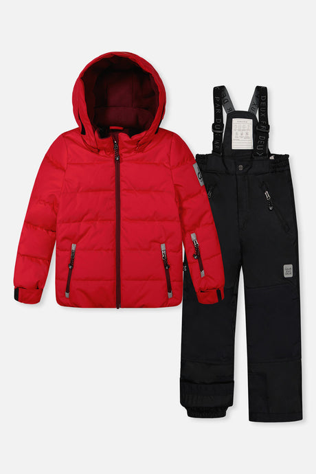 Deux par Deux boys red and black two-piece PLAY snowsuit