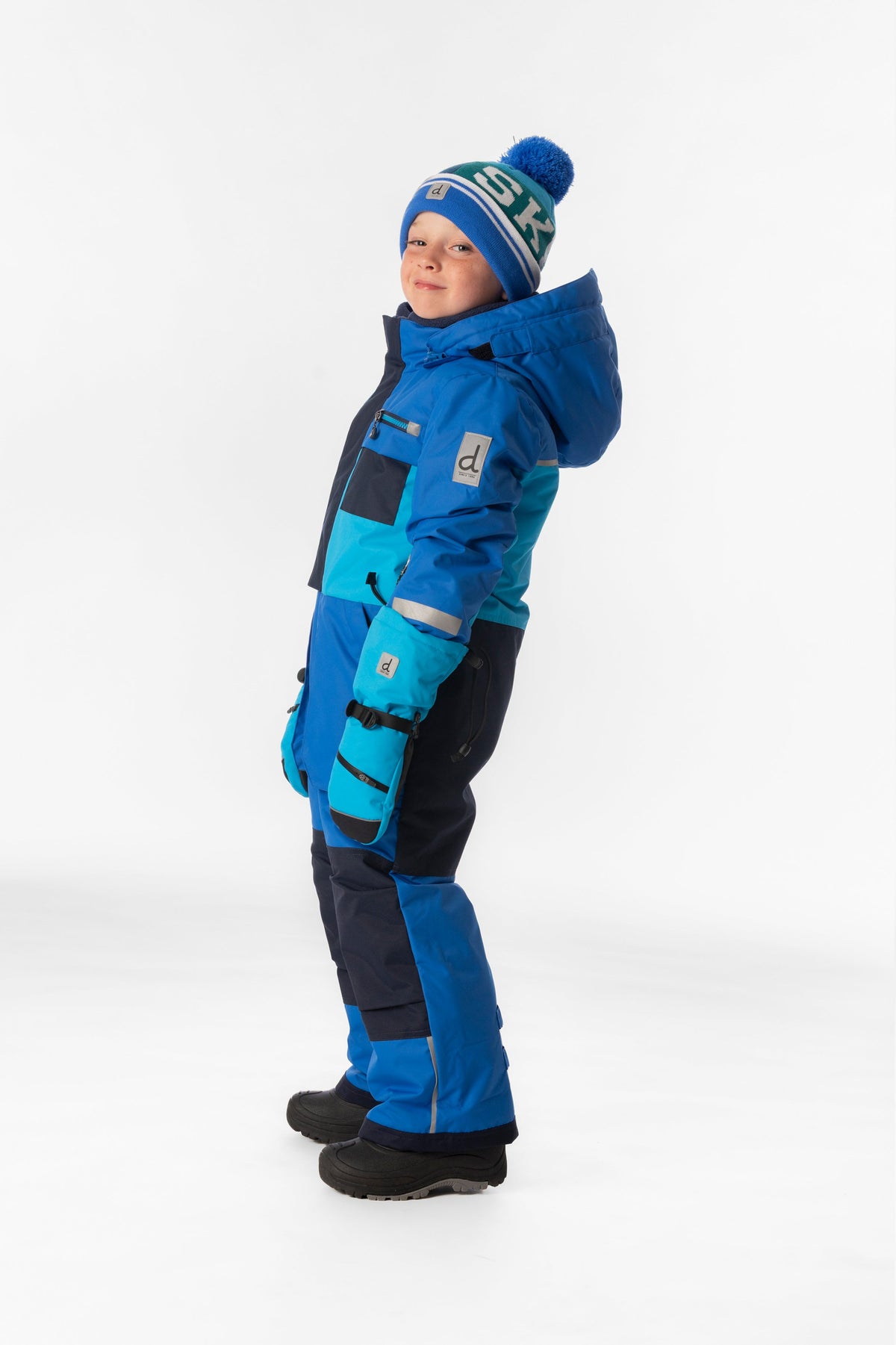 Kids One Piece Play Snowsuit Light And Dark Blue-2