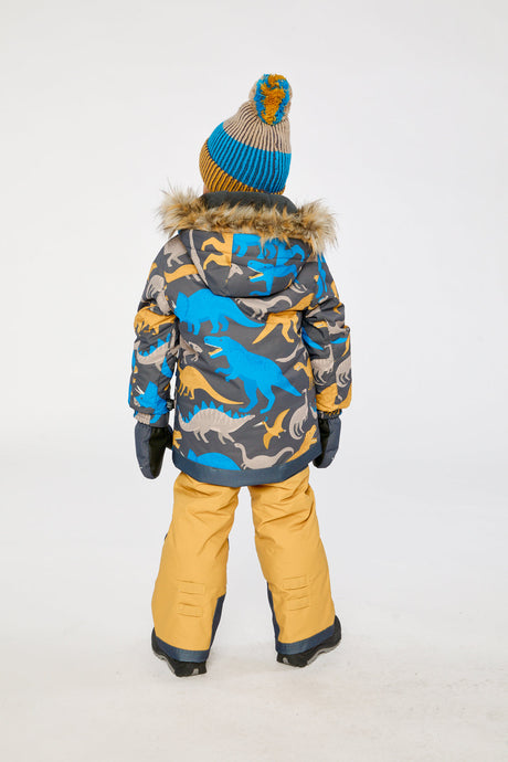 Two Piece Play Snowsuit Grey And Blue Dinosaur Print With Yellow Pants-3
