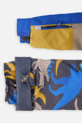 Deux par Deux boys' PLAY snowsuit with colorblock jacket and grey and blue dinosaur-print pants, additional product view