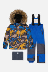 Two Piece Play Snowsuit Grey And Blue Dinosaur Print With Blue Pants-0