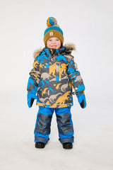Two Piece Play Snowsuit Grey And Blue Dinosaur Print With Blue Pants-1