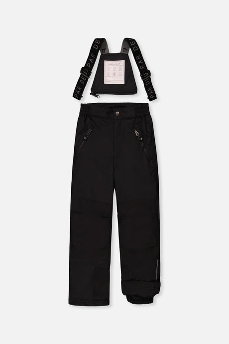 Deux par Deux PLAY black snow pants with suspenders, front view