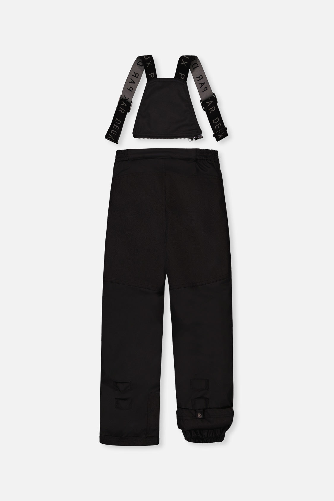 Deux par Deux PLAY black snow pants with suspenders, back view
