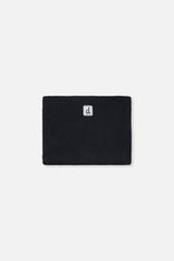 Black polar fleece neckwarmer included with the Deux par Deux checkerboard PLAY snowsuit