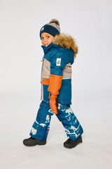 Two Piece Play Snowsuit Navy And Rust Colorblock With Blue Bear Print Pants-4