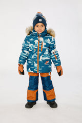 Two Piece Play Snowsuit Blue Bear Print With Rust Pants-1