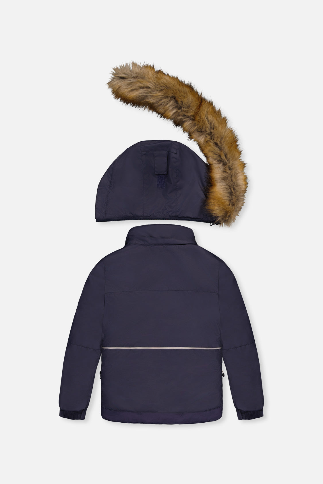 Deux par Deux boys' PLAY snowsuit with navy blue jacket and brown snow pants, alternate view