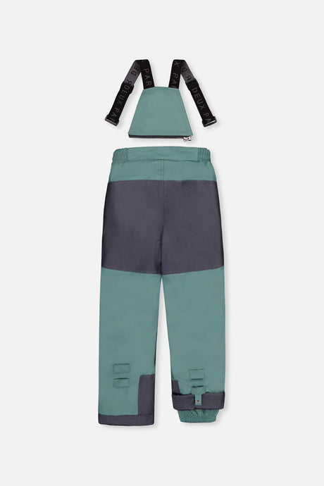 Deux par Deux PLAY green snow pants with dark grey seat panel, back view