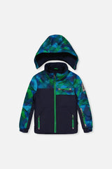 Deux par Deux PLAY blue and green checkered jacket with navy body and hood, front view