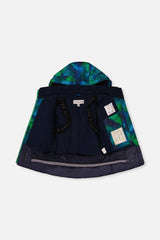 Deux par Deux blue and green checkered PLAY jacket opened to show the navy lining and inside straps