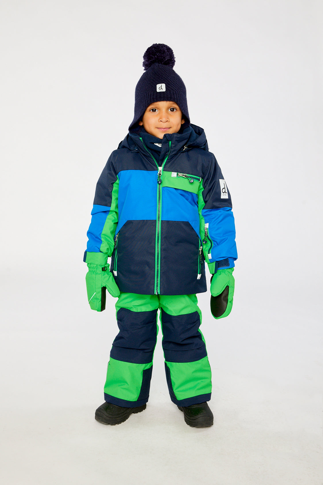 Two Piece Play Snowsuit Royal Blue And Green Colorblock-3
