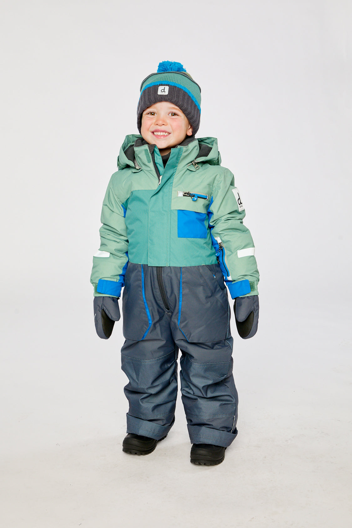 Kids One Piece Play Snowsuit Sage Green And Grey-1