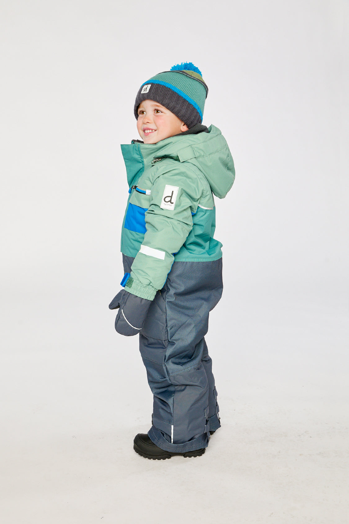 Kids One Piece Play Snowsuit Sage Green And Grey-2
