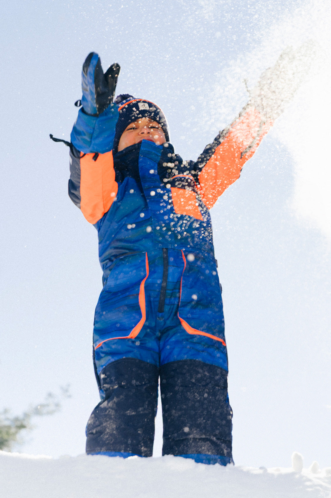 Kids One Piece Play Snowsuit Blue With Black Stripes-2