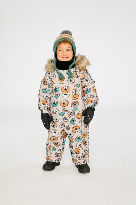 Baby One Piece Snowsuit Adapted For Car Seats Beige Dog Print-3