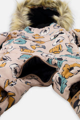 Deux par Deux baby boys' car-seat snowsuit, beige dog print, another studio view