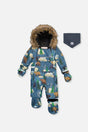Baby One Piece Snowsuit Adapted For Car Seats Blue Bear Print-0
