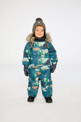 Baby One Piece Snowsuit Adapted For Car Seats Blue Bear Print-1