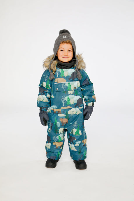 Baby One Piece Snowsuit Adapted For Car Seats Blue Bear Print-1