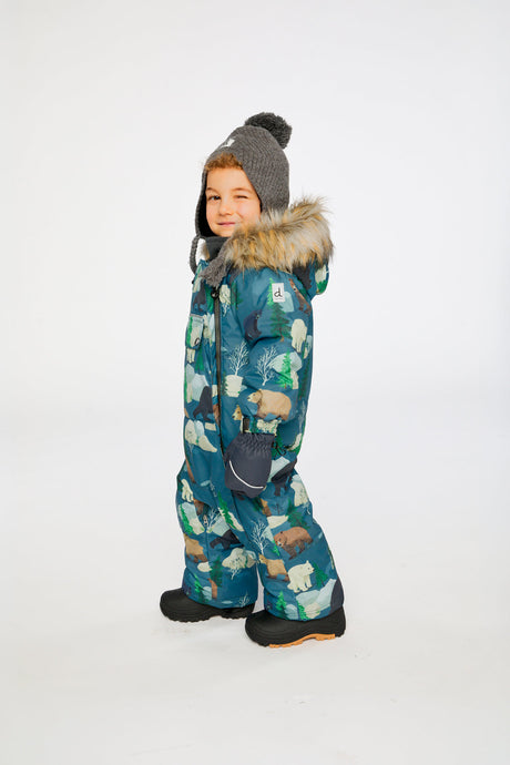 Baby One Piece Snowsuit Adapted For Car Seats Blue Bear Print-2