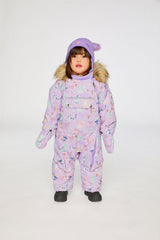 Baby One Piece Snowsuit Adapted For Car Seats Purple Cat Print-1