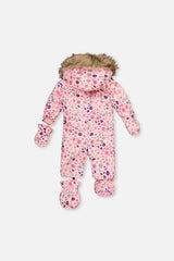 Baby One Piece Snowsuit Adapted For Car Seats Pink Mini Flower Print-4