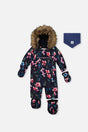 Baby One Piece Snowsuit Adapted For Car Seats Blue Floral Print-0