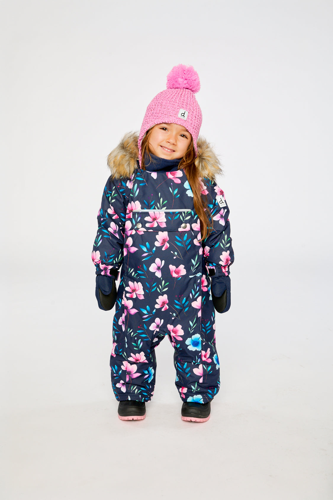 Baby One Piece Snowsuit Adapted For Car Seats Blue Floral Print-1