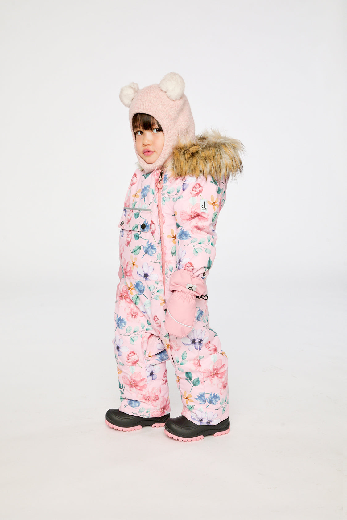 Baby One Piece Snowsuit Adapted For Car Seats Pink Floral Print-4