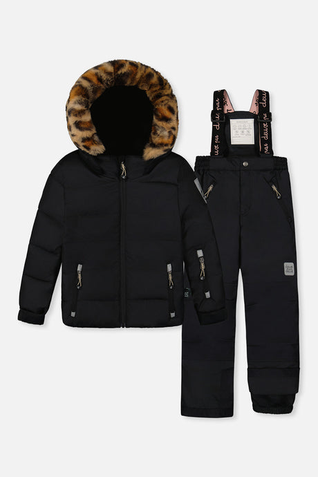 Deux par Deux girls PLAY black two-piece snowsuit front view