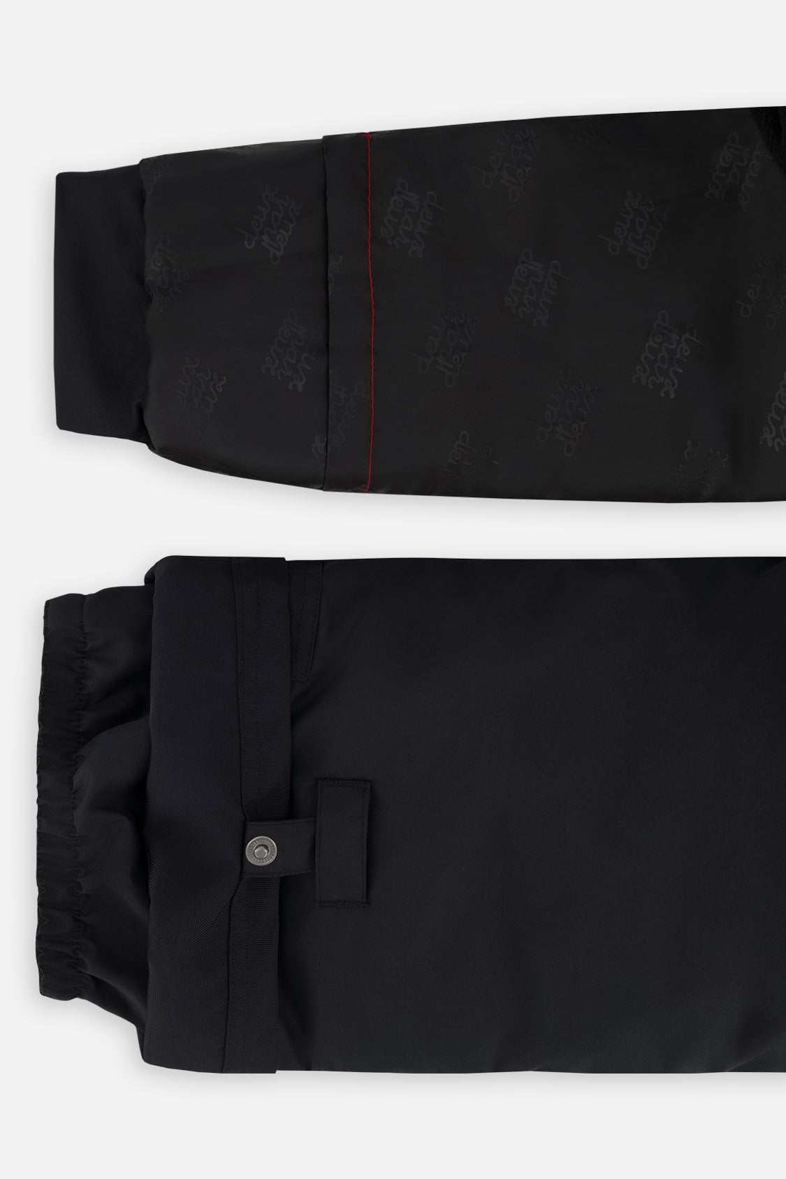 Deux par Deux girls PLAY snowsuit, black with leopard faux fur – sleeve and pant hem extensions for growing room