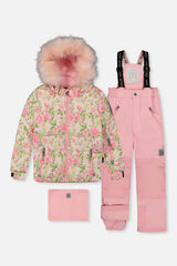 Two Piece Play Snowsuit Pink Minit Flower Print With Pink Pants-0