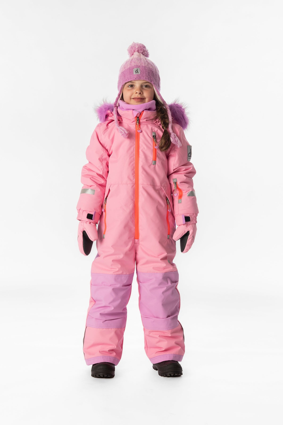 Kids One Piece Play Snowsuit Pink-1