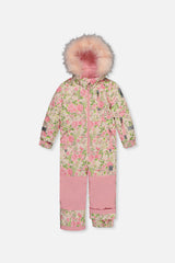 Kids One Piece Play Snowsuit Beige Vintage Rose Print-0