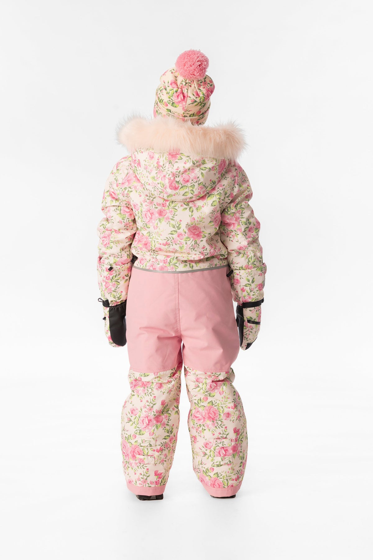 Kids One Piece Play Snowsuit Beige Vintage Rose Print-3