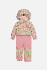 Kids One Piece Play Snowsuit Beige Vintage Rose Print-4