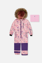 Kids One Piece Play Snowsuit Pink Mini Flower Print-0