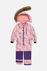 Deux par Deux girls' PLAY one-piece snowsuit, pink mini-flower print, alternate view