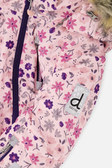 Deux par Deux girls' PLAY one-piece snowsuit, pink mini-flower print, additional angle