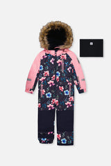 Kids One Piece Play Snowsuit Blue Floral Print-0