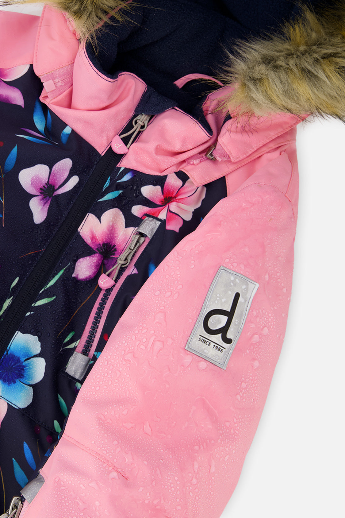 Deux par Deux girls' PLAY one-piece snowsuit, navy floral print, additional angle