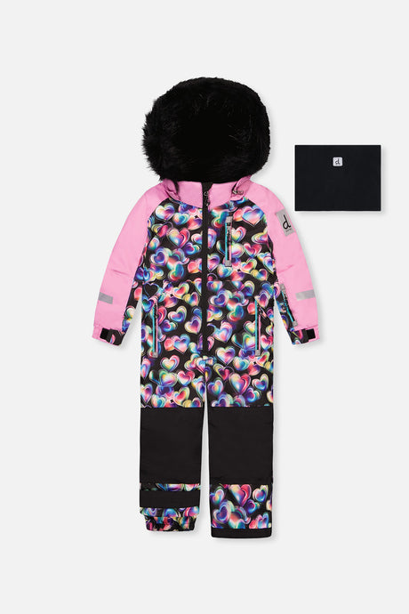 Kids One Piece Play Snowsuit Black Heart Print-0