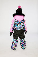 Kids One Piece Play Snowsuit Black Heart Print-3