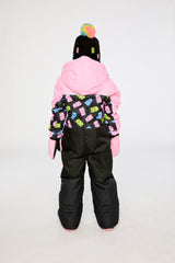 Kids One Piece Play Snowsuit Pink And Black Gummy Bear Print-3