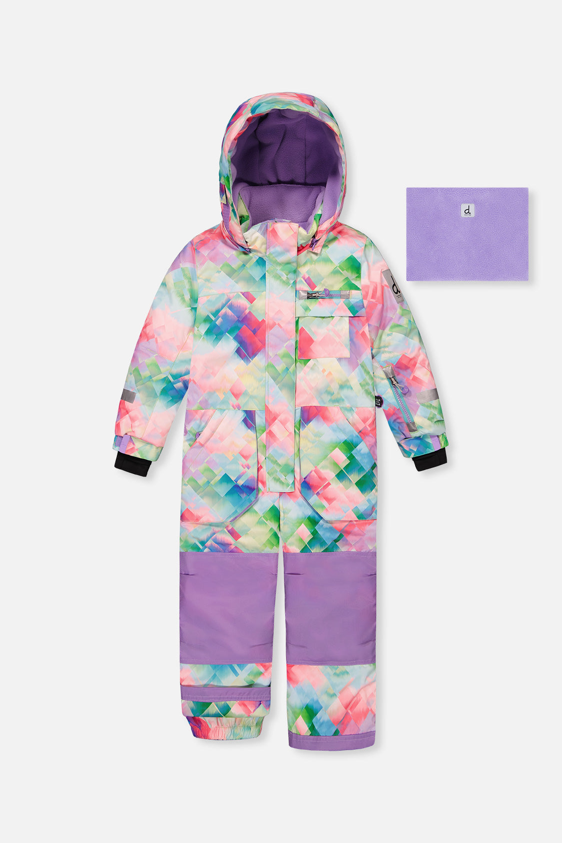 Kids One Piece Play Snowsuit Multicolor Diamond Print-0