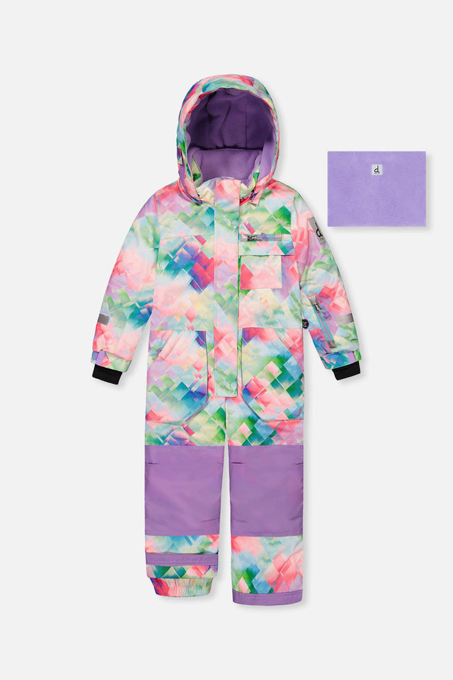 Kids One Piece Play Snowsuit Multicolor Diamond Print-0