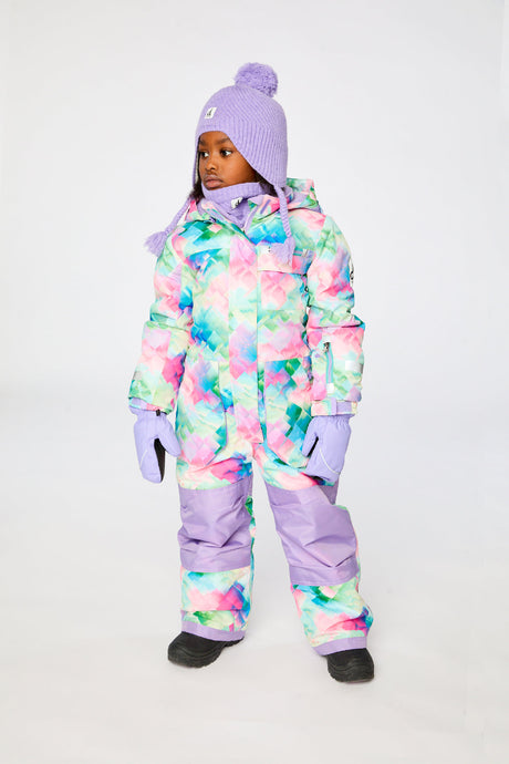 Kids One Piece Play Snowsuit Multicolor Diamond Print-1