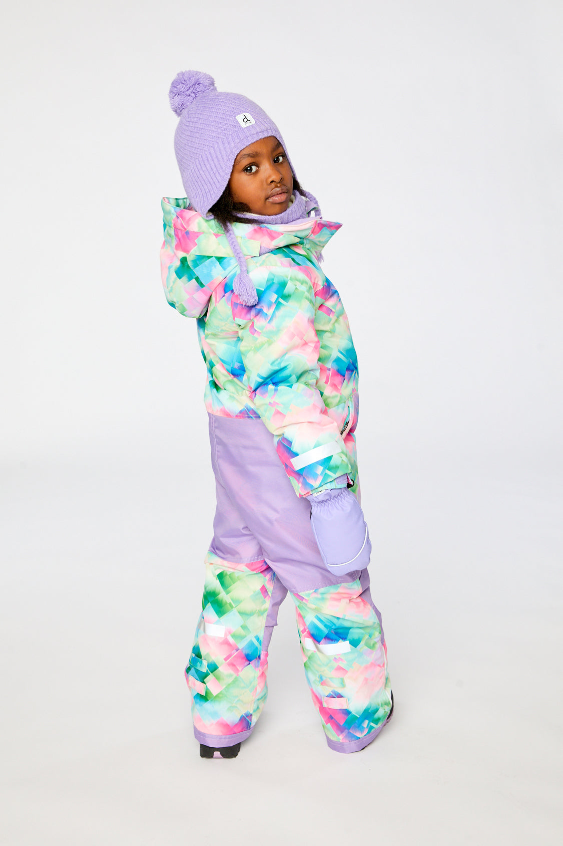Kids One Piece Play Snowsuit Multicolor Diamond Print-3