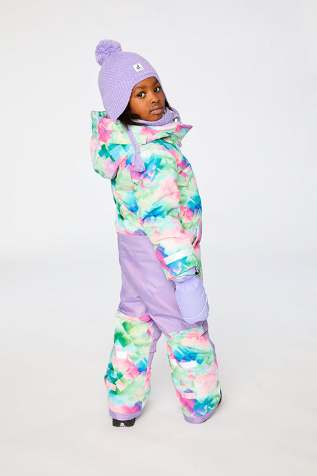 Kids One Piece Play Snowsuit Multicolor Diamond Print-3